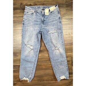 a.n.a.  Distressed High Rise Straight Cotton Denim Blue Jeans Womens Size 14 NWT